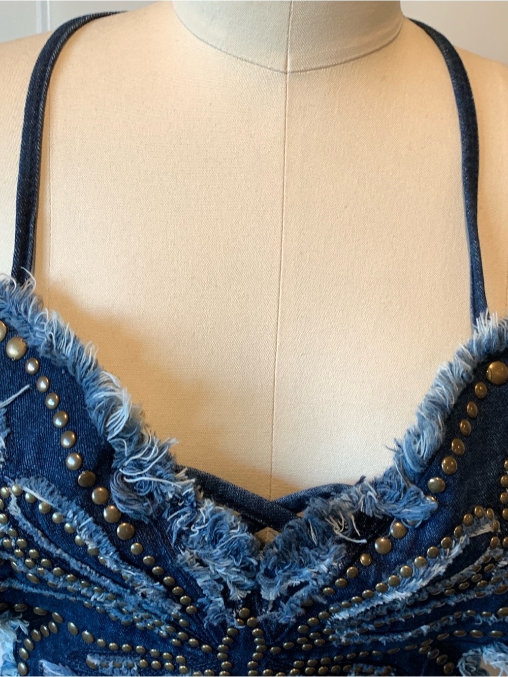AKIRA Blue Denim Butterfly Studded Corset Camisole - Picture 8 of 10